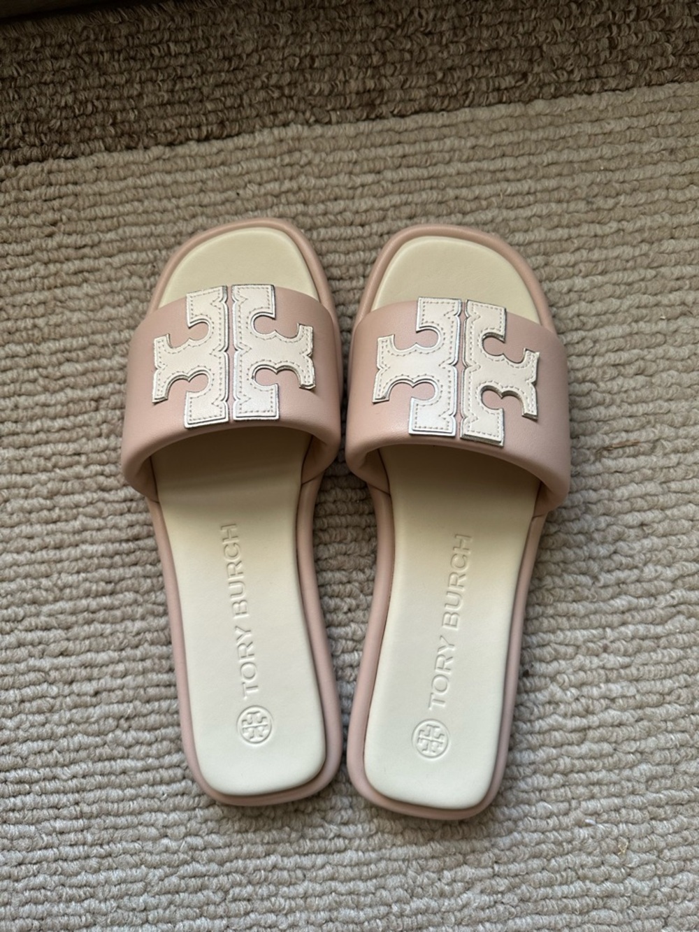 Tory Burch Blush Slide Sandals with Cream Logo